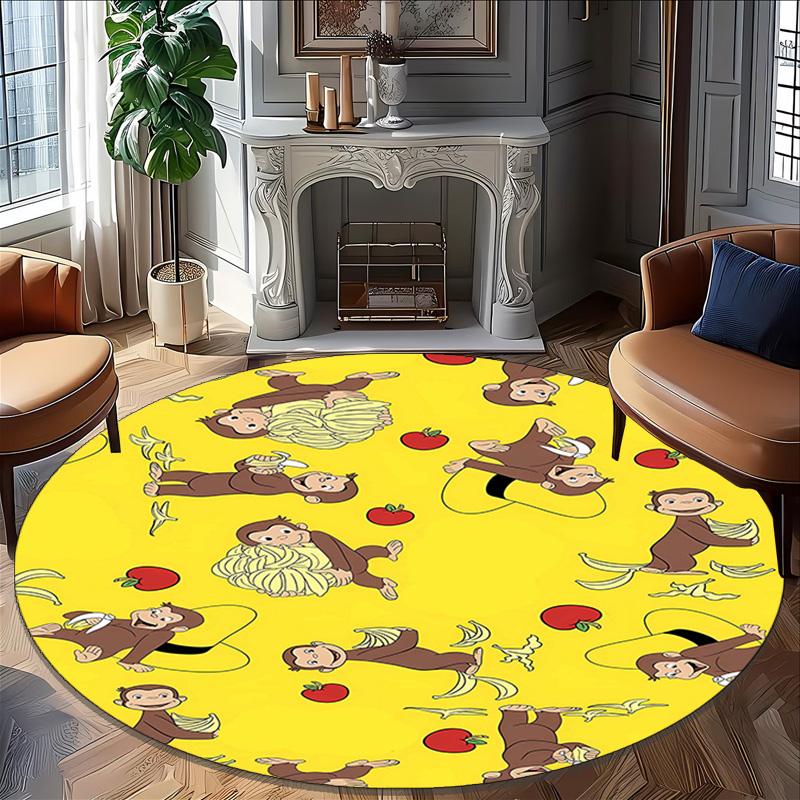 1pc Curious George (6) Print Round Carpet Chair Round Carpet Suitable for Bedroom Living Room Home Decorative Carpet