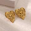 Stainless Steel Irregular Heart Texture Stud Earring for Women Gold Heart Wedding Aesthetic Earring Jewelry Accessories