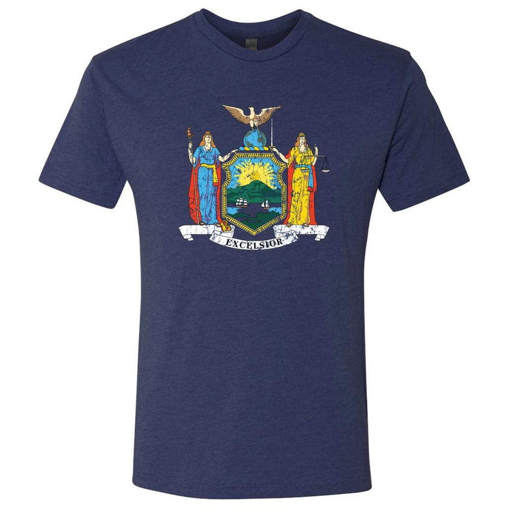 New York Flag State Pride Hometown Triblend Mens T-Shirt - Vintage Navy