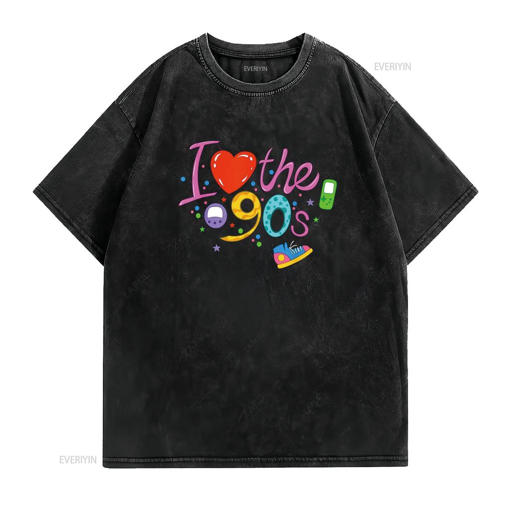 I love the 90s party outfit retro T Shirt Black 3X Large vintage Washed Unisex Casual Top For Everyday Wear homme Versatile