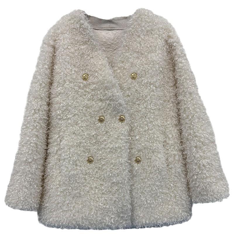Fur integrated coat new fashion temperament winter thickened women's warm curly coat