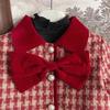 Winter Edition Girls Red Grid Bow Set Baby Cotton Two Piece Toddler Girl Clothes