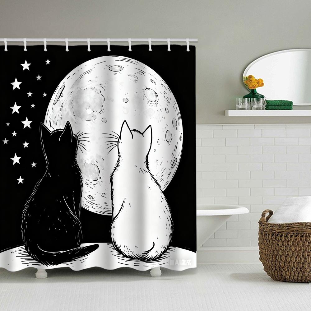 1/4 Duschvorhänge mit doppeltem Drachenkopf-Druck, Toilettensitzdekoration, Duschvorhang mit Teppich und Toilettendeckel, 70,8x70,8 Zoll