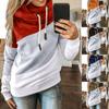 Fashion Women Stitching Printed Top Casual Hooded Fleece Pullover Sweater