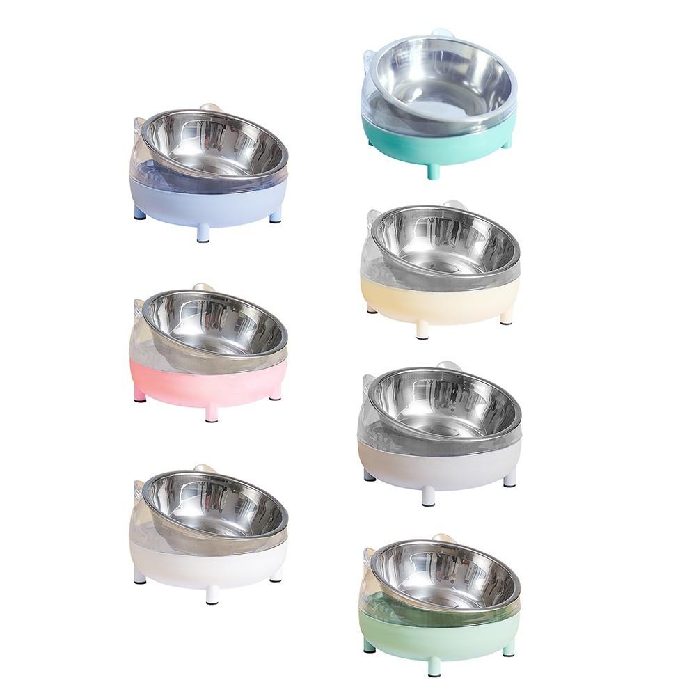 New Stainless Steel Elevated Cat Bowls Easy Clean Plastic Pet Drinking Dish Tilted Design Pet Feeding Dish Dog Feeding