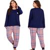 Set pijamale mărime mare pentru femei Pantaloni cu mâneci lungi Îmbrăcăminte acasă Gât rotund Pijamale 2 piese