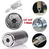 Metric 7-19mm Socket 3/8" Hex Shank Post 1/4"-3/4" Silver Ratchet Socket Universal Socket Tool with Electric Drill Adapter (Silver Socket + Post)