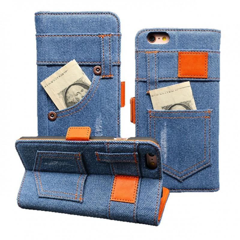 Y2K Denim Flip Phone Case IPhone 16 15 14 13 12 Pro Max Stylish Protective Cover With Card Slot Stand