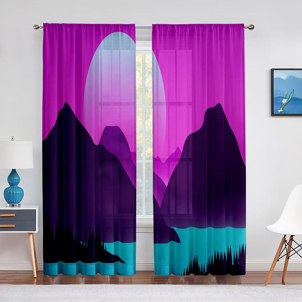 Geometric Mountain Modern Aesthetic Minimalist Pink Sheer Voile Curtains for Living Room Bedroom Decor Tulle Curtains Treatment