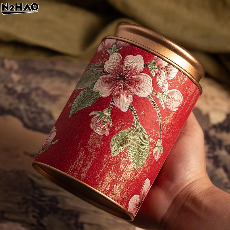 1PC Exquisite Flower Prints Round Tea Tin Tea Storage Snack Storage Box Kitchen Sealed Canister Chinese Style Tea Box Convenient