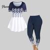 Dames Top en Broek Set 2 Delen/Set Ronde Hals Korte Mouw Losse Zoom Hoge Ronde Hals Top En Jogging Taille Leggings Yoga Print Sport Outfit Streetwear Skinny