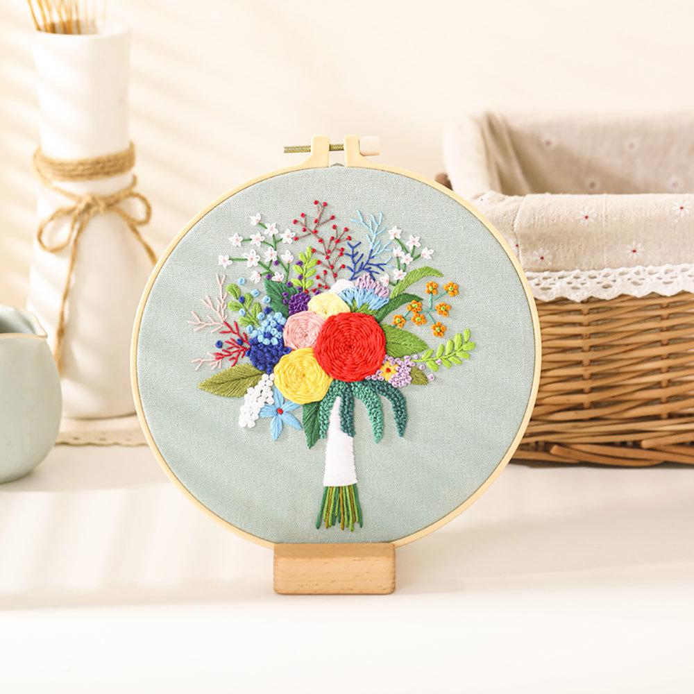 DIY Embroidery Material Kit Floral Pattern Printed Simple Cross Stitch Punch Needle Set Handwork Needlework Craft Painting Decor