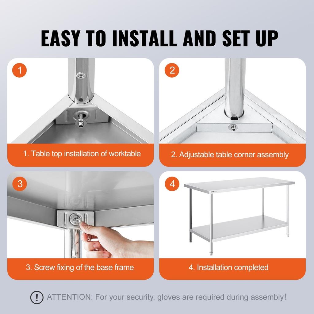 Stainless Steel Work Prep Table Commercial Worktable Food Prep 30x60x34in