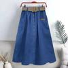 Women Summer Casual Solid Color Long Skirts High Waist A -Line Skirt Gift Belt