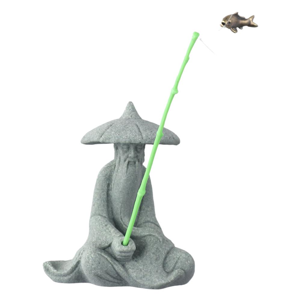 Figurine Mini Pescar din Piatră Artificială Jiang Taigong Pescuit Ornament Vintage Acvariu