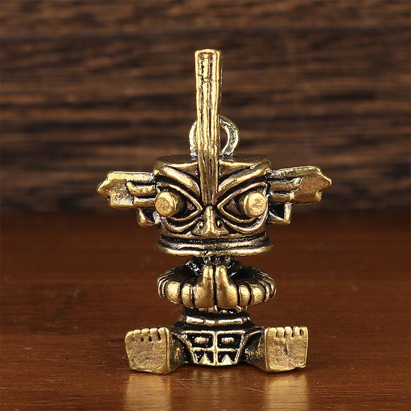 1Pc Vintage Brass Sanxingdui Prayer Priest Keychains Lanyard Pendants Handmade Rope Car Key Chain Rings Hanging