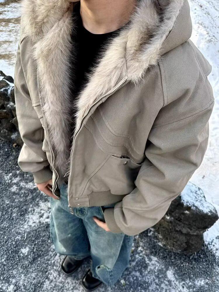 Men's Winter Mountain Eagle Cotton Padded Jacket with Imitation Rabbit Fur and Shark Gill Design.