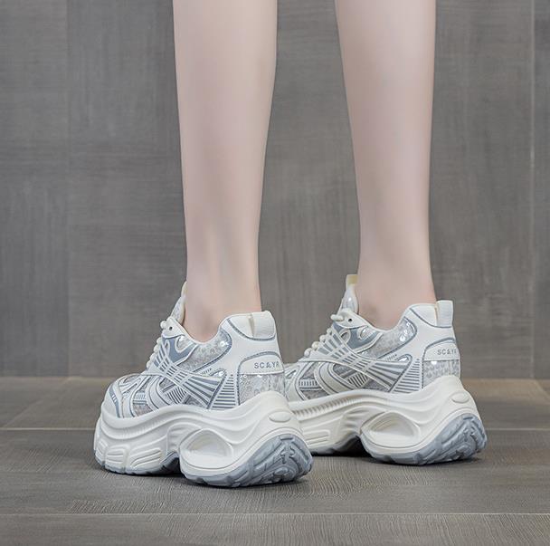 Fashion 9CM Women Spring Summer Air Mesh Shoes Mules Shoes Vulcanize Chunky Sneakers Microfiber Platform Wedge Hollow Slides Sandals