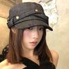 Vintage Metal Buckle Flat Top Equestrian Cap For Women Large Head Circumference