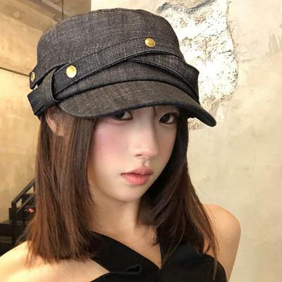 Vintage Metal Buckle Flat Top Equestrian Cap For Women Large Head Circumference
