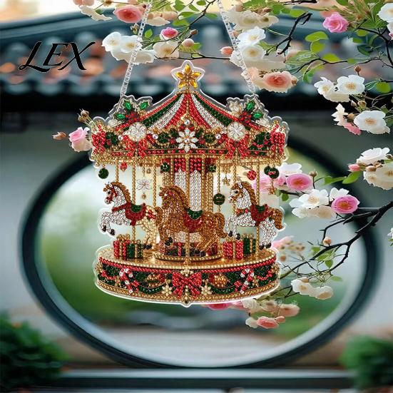 Festive Tree Ornament Crafting Christmas Rhinestone Painting Suncatcher Kit, DIY Faux Pearl Art Xmas Crafts for Adults Beginner, Acrylic Decorative