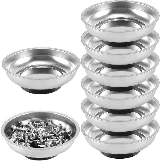 FUNSUEI 12 Packs 6 Inch And 3 Inch Magnetic Tray Set, Stainless Steel Magnetic Bowl, Round Magnetic Parts Tray For P, Screws, Bolts, Nuts, Small
