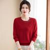 Spring & Autumn Nine-Sleeve Plus Size Knitwear for Middle-Aged Women, Lapel Wool Base Layer T-shirt