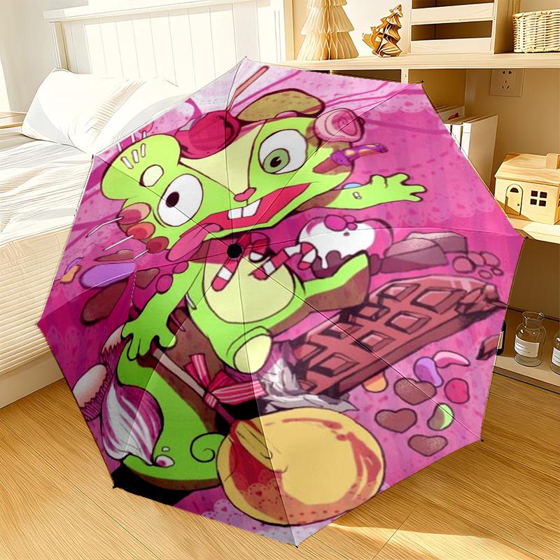 Happy Tree Friends Anniversary Umbrella 8-Frame for Travel, Camping, Casual Lightweight Portable Umbrella, Essential for Every Family Holidays Gift