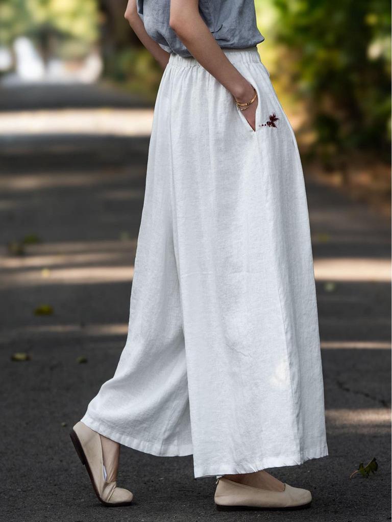 Artistic Embroidered Elastic Waist Wide Leg Skirt Pants - Spring 2026 Collection, Plus Size, New and Loose Fit
