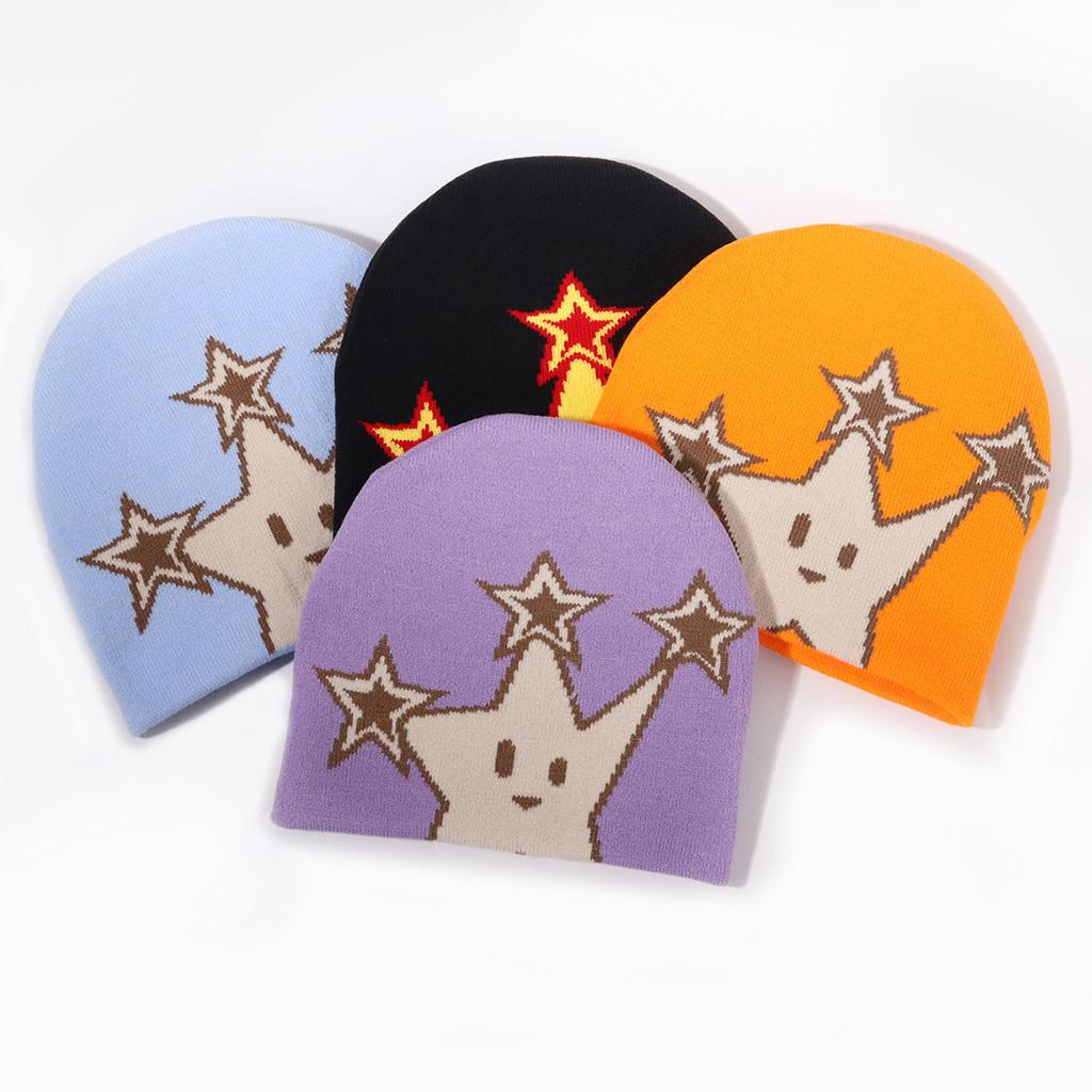 Fashionable Star Design Knit Cap With Fabric For Daily Outdoor Activities