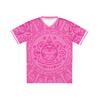 Unisex V‑Neck Sports Jersey Mexico Aztec Calendar Full Print Short Sleeve T‑Shirt Retro Casual Streetwear Tops for Men Women Tee