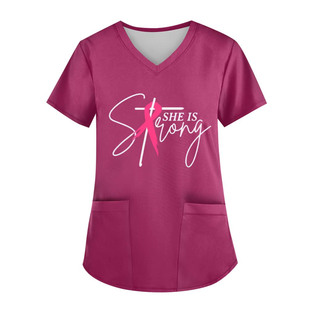 Women's V-Neck Short-Sleeve Pocketed Top With Side Slit