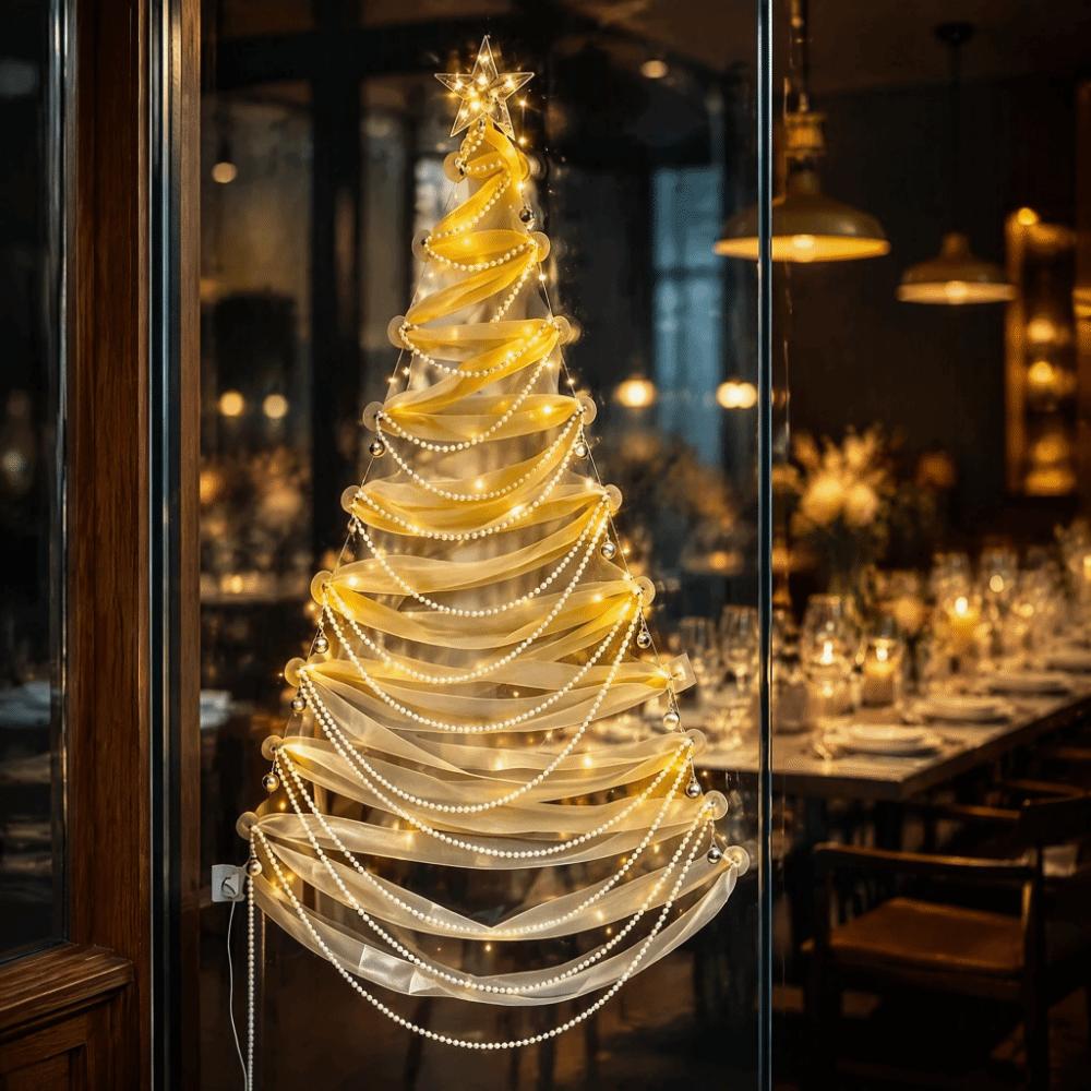 Reusable DIY Xmas Tree Pearls String Christmas Decor Ribbon Christmas Tree Glass Tiles