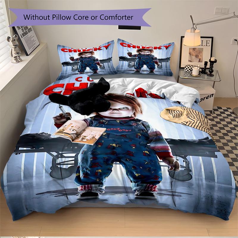 3-teiliges Chucky's Cult Bedwäsche-Set mit Aufdruck, Weiche und Bequeme Bettbezug für Schlafzimmer, Gästezimmer (1 Bettbezug + 2 Kissenbezüge, Kissenkern