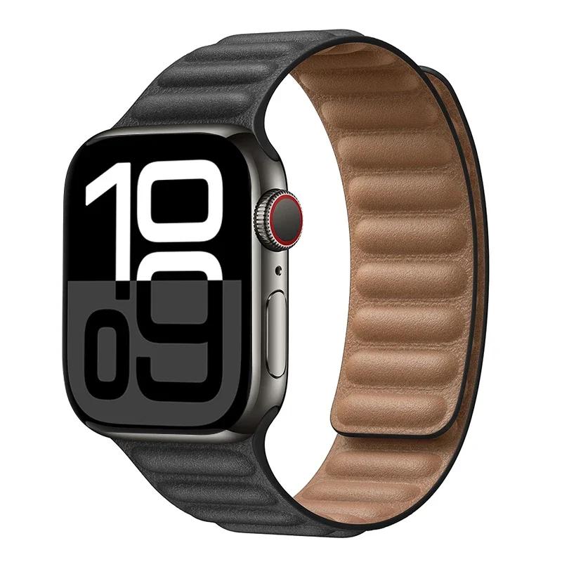 Leather Strap for Apple Watch Band 42mm 46mm 45mm 44mm 40mm Original Magnetic Loop Link Bracelet iWatch Ultar 2 49mm 10 9 8 7 SE
