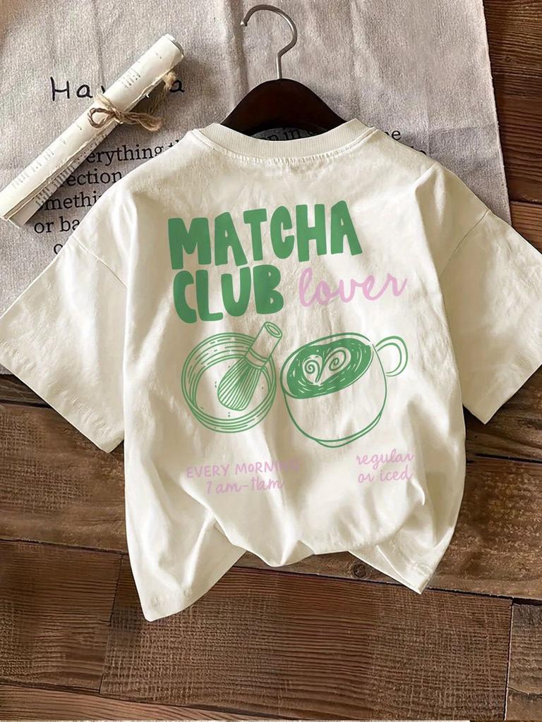 Baumwolle Matcha Club Liebhaber Grafik T-Shirt Damen Süß Grün Matcha Latte Druck Tee Sommer Lässig Streetwear Ästhetisch Harajuku Oberteil