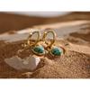 Yhpup Stainless Steel Green Natural Stone Hoop Earrings New Golden Metal Geometric Charm Jewelry Joyería Acero Inoxidable Mujer