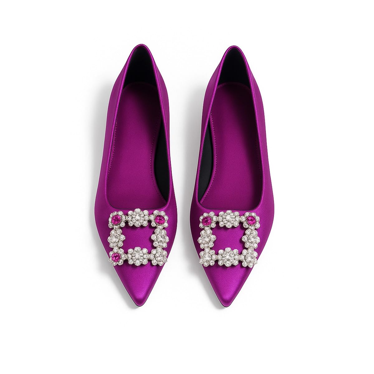 

KENPOGEN Pointed Toe Satin French Pumps with a Jeweled Low Heel, 4cm High Heel, Jeweled Buckle, Comfortable for Everyday Wear, Autumn Casual