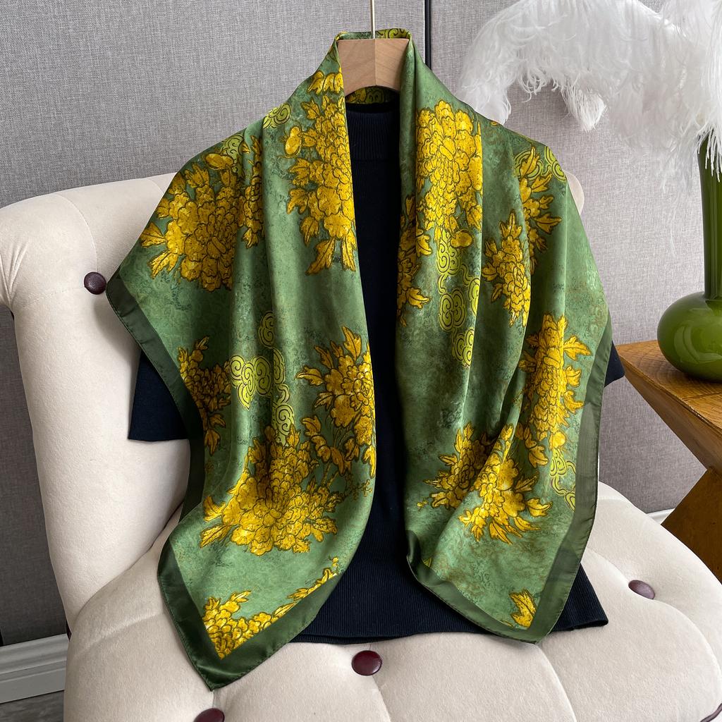 Luxury Silk Scarf For Women Hijab Bandana Fashion 90*90Cm Square Scarves Handkerchief Design Shawl Wraps Echarpe Foulard