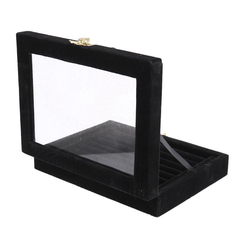 ABWR-5X Velvet Glass Ring Earring Jewelry Display Organizer Box Tray Holder Storage Case, Black
