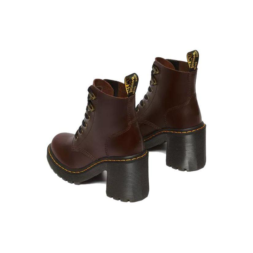 Dr. Martens Leather Round Toe Lace-Up Chunky Heeled Ankle Boots Women Boots Dark-Brown 31758201