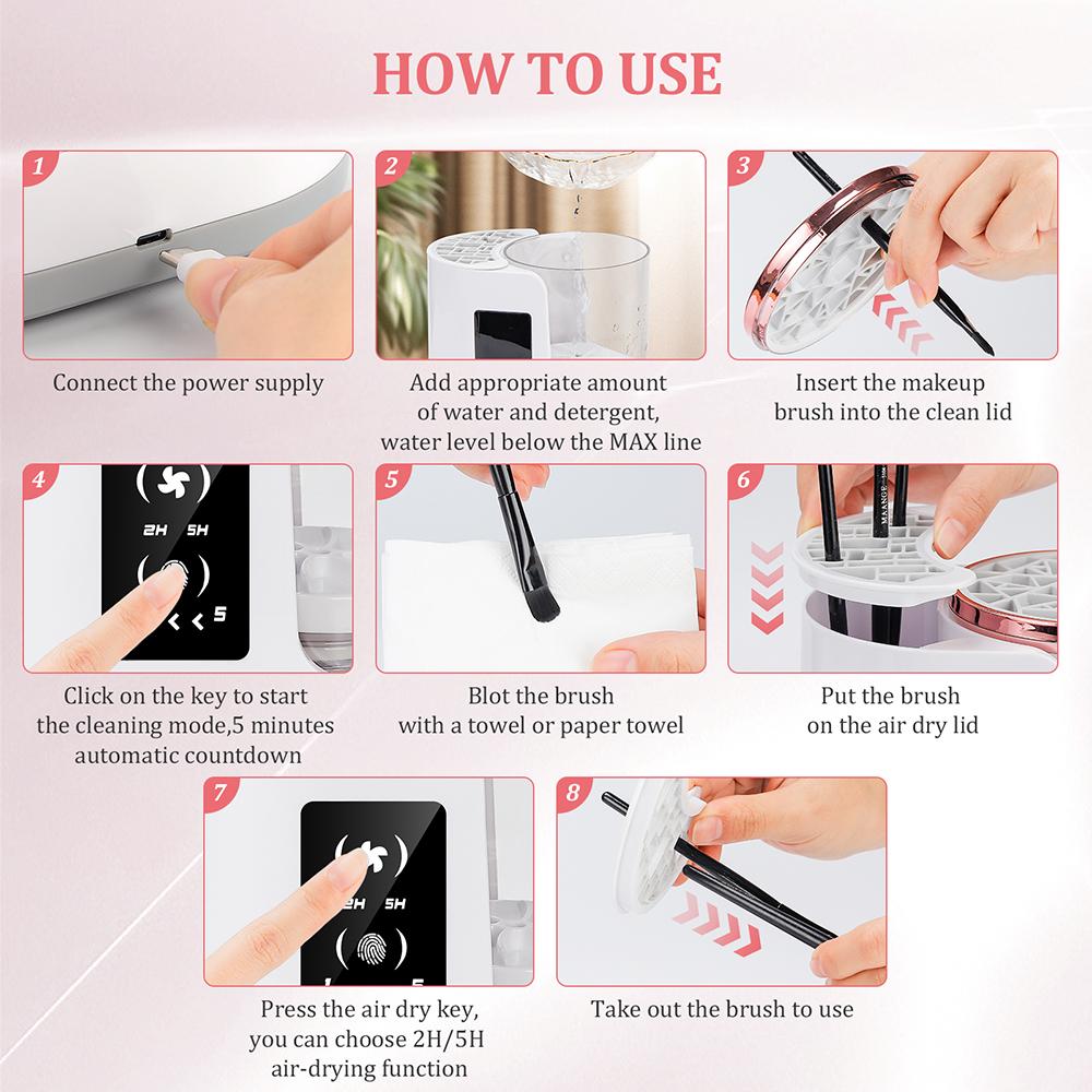 Automatic Makeup Brush Cleaning Drying Machine Air-drying Cosmetic Brushes Electric Cleaner Dryer Sponge Rotating Washing Tools