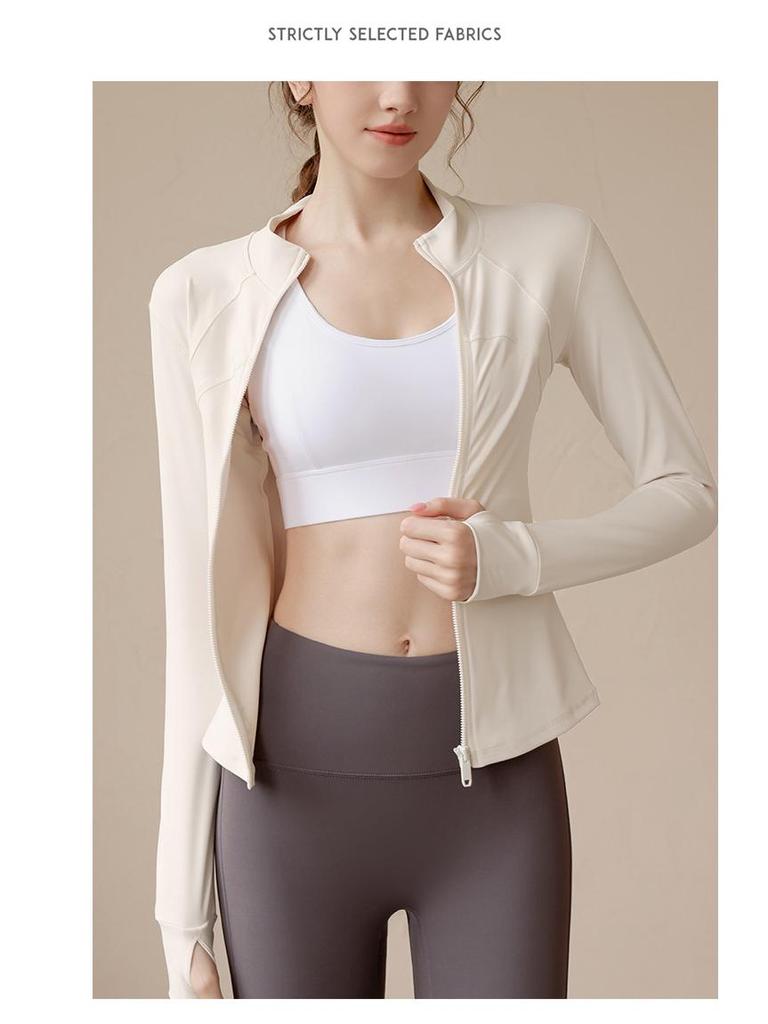 Women's Slim Fit Zip-Up Long Sleeve Yoga Top for Running & Fitness