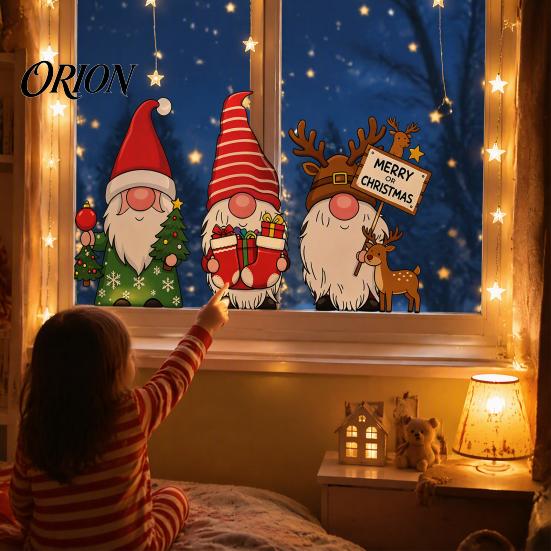 Gnome Wall Stickers Christmas Static Window Sticker, PVC Waterproof Clings, Cartoon Glass Dwarf Art Decals, Cute Faceless for Home Store Holiday Party