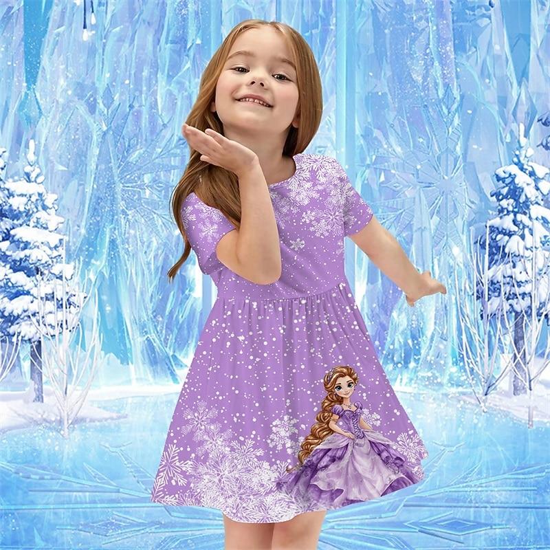Girls' 3D Graphic Cartoon Dress Short Sleeve Summer Spring Vacation Daily Holiday Princess Beautiful