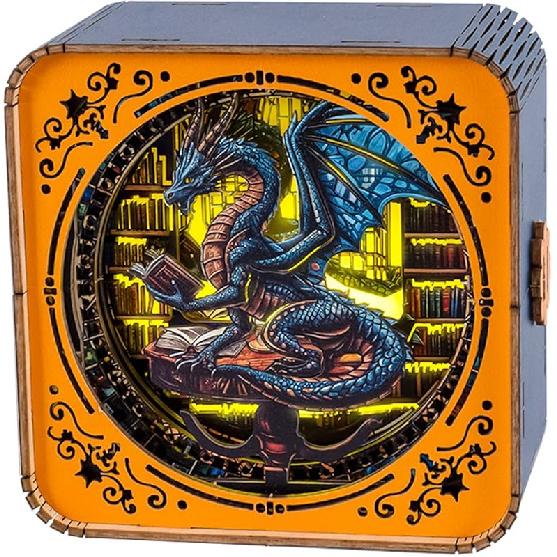 Деревянные пазлы для взрослых Настольная лампа, 3D-пазлы для взрослых Ночник, Сделай сам 3D-пазлы из дерева для взрослых Детей День рождения Юбилей Семейные игры (Драконий Dragon s Library