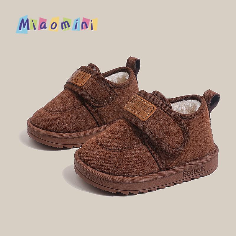 

New winter style boys fleece-lined warm cotton shoes, girls soft-soled casual shoes, children s large cotton shoes1-6Years Old 17-22Take a photo with on коричневый