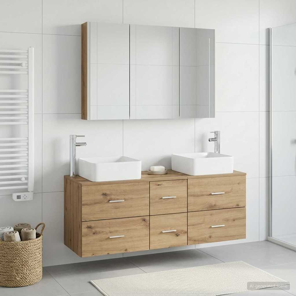 Bathroom Furniture Set 4 Pcs Artisan Oak Engineered Wood and Glass