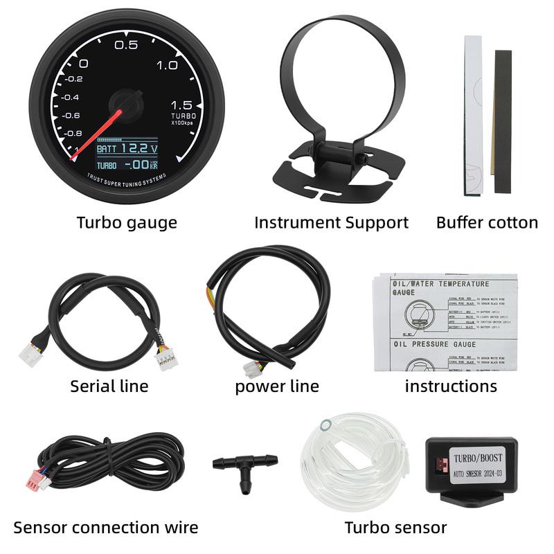Digital 62mm Turbo Boost Gauge with Sensor 7 Color LED -1~2X100Kpa Turbo Meter Holder Bracket for Gasoline Racing Car 12V