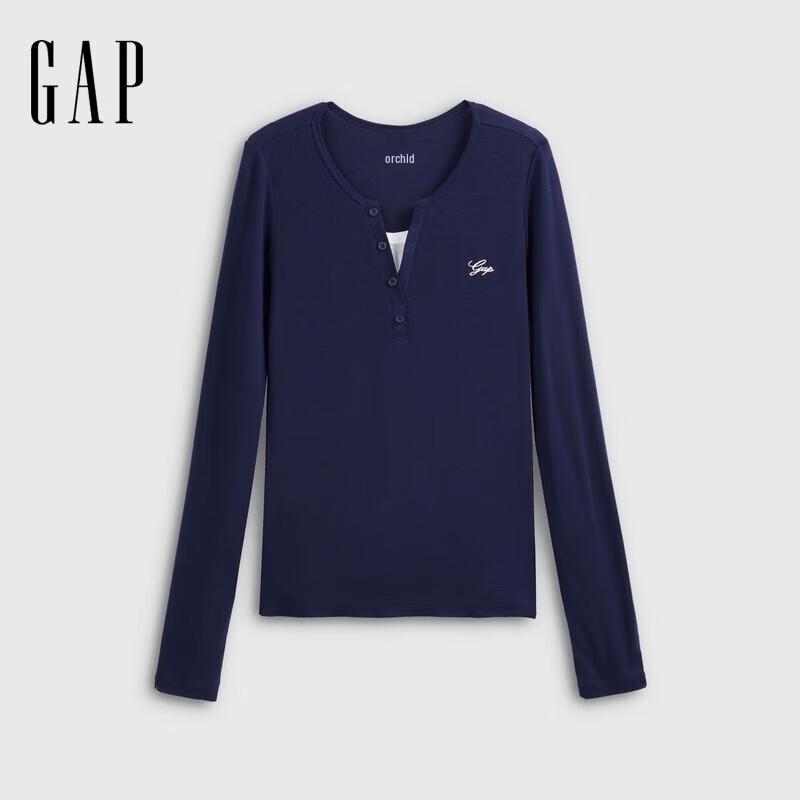 Gap Women s Embroidered Logo Lyocell Blend Long-Sleeve T-Shirt M